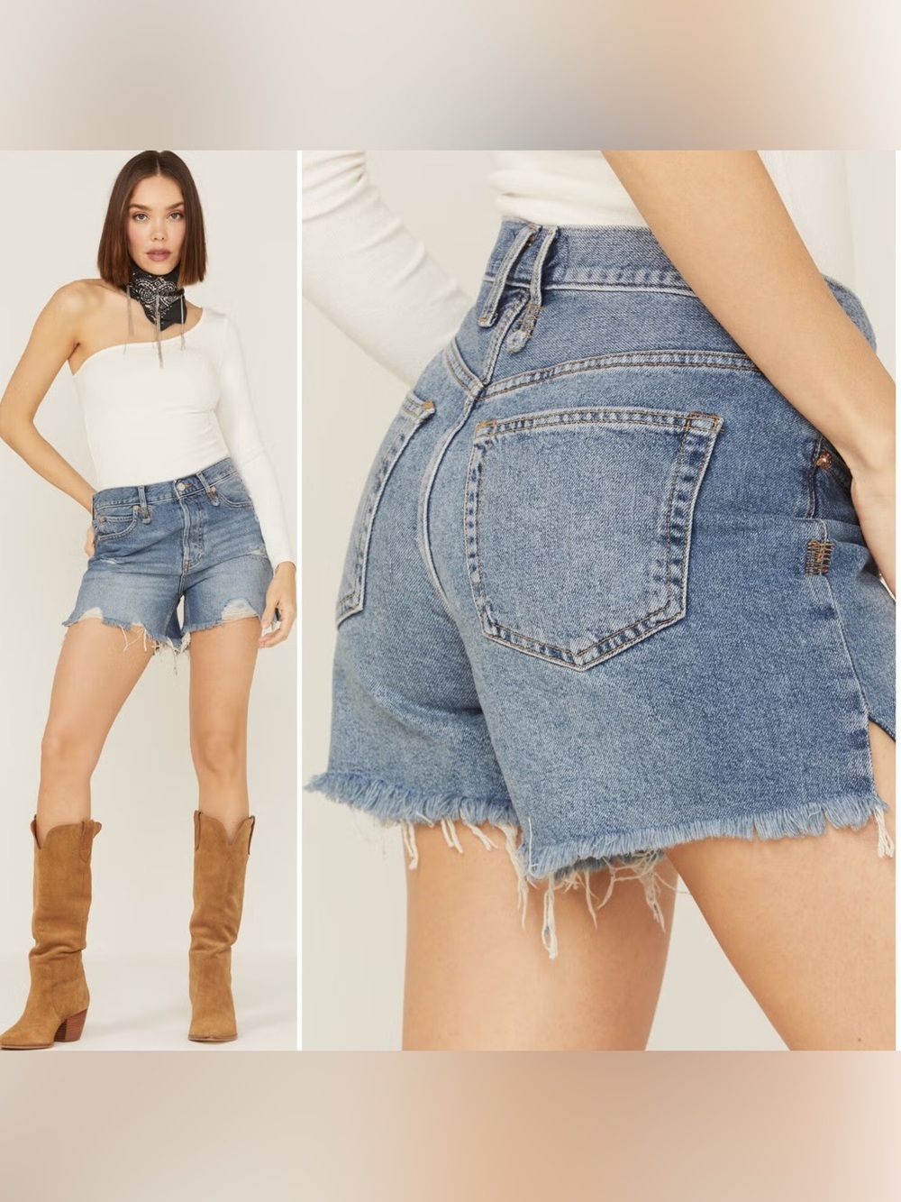 Free People Makai We The Free Blue Denim Distressed Jean Shorts Women’s Size 29